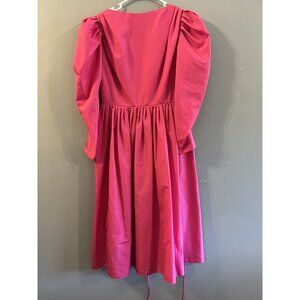 Vintage 80s Hot Pink Formal Prom Dress Size 12 Puff Sleeves Calf‎ Length *spot